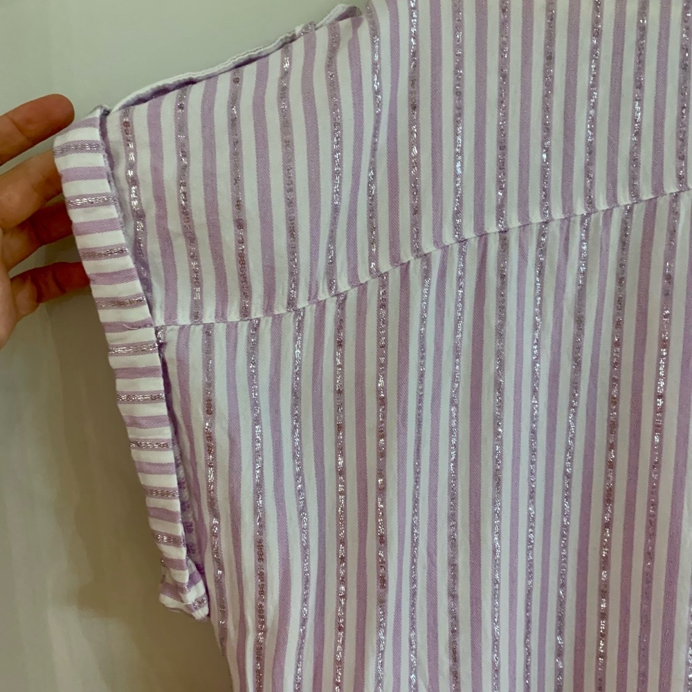 Adrienne Vittadini Lavender Striped Button Down Shirt - Picture 10 of 10
